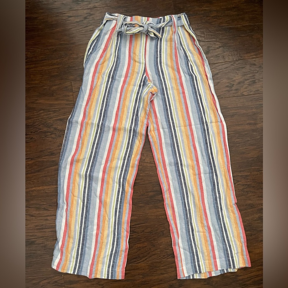 🌹Laundry by Shelli Segal  Linen Wide Leg Striped Pants Size S
